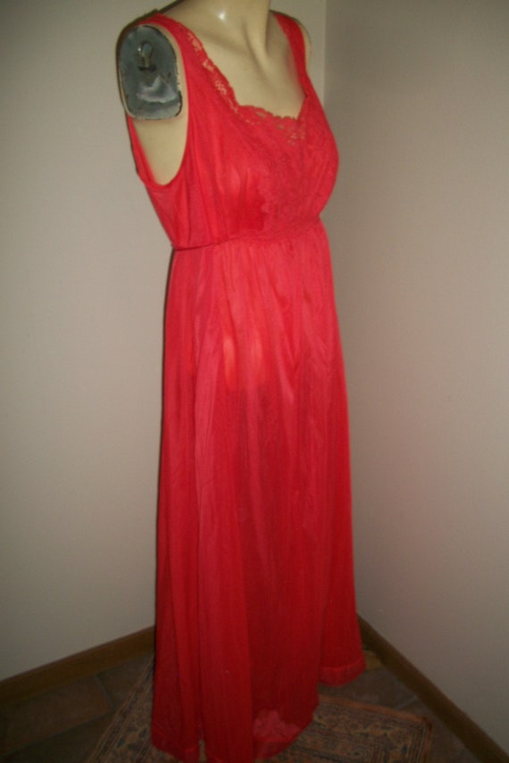 vintage vanity fair red nylon and lace long night… - image 8