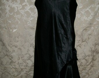 Vintage 80s Black Flapper Style Nightgown Camisole Dress Size Medium Made in Hong Kong