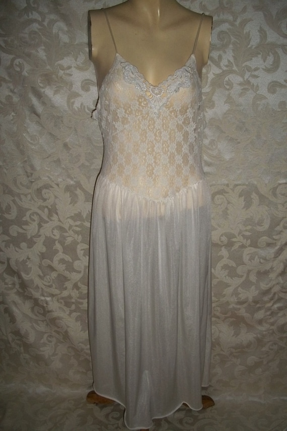 Vintage 70s Nylon and Lace Nightgown by Frederick… - image 1