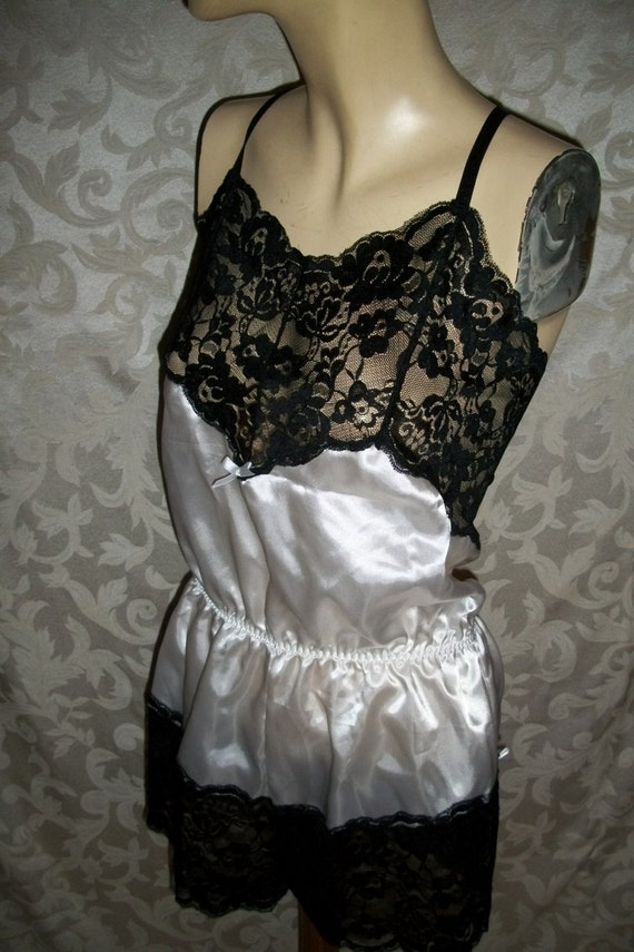 Victorias Secret Black Lace and White Satin Teddy - image 5