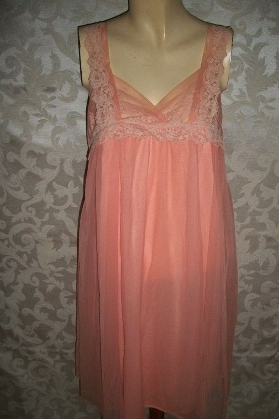 Vintage Nylon Chiffon and Lace Babydoll Nightgown