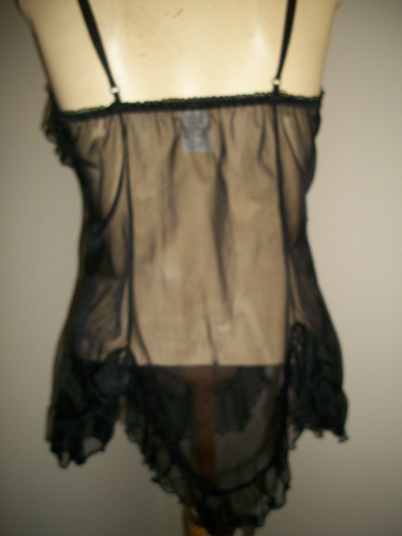 Vintage 70s Black Nylon and Lace Nightgown and Ro… - image 4