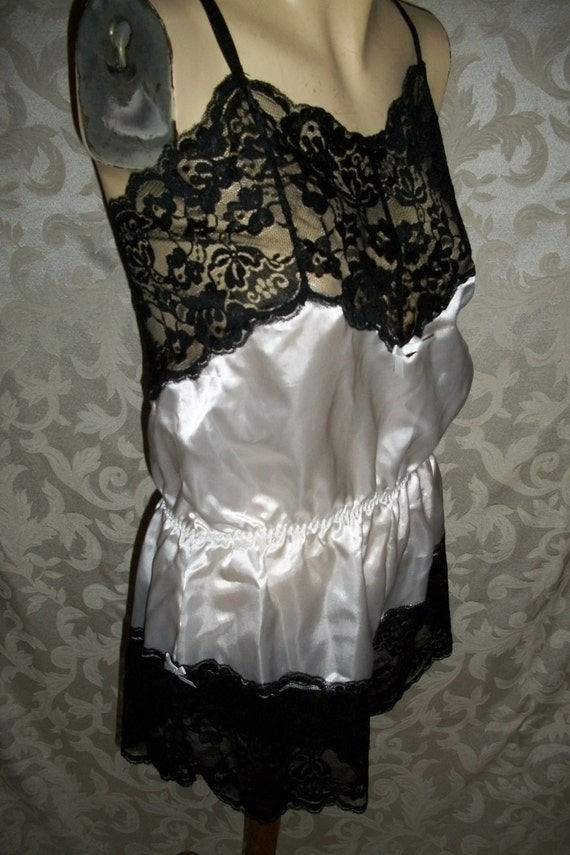 Victorias Secret Black Lace and White Satin Teddy - image 2