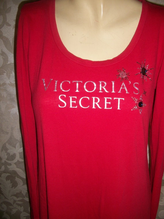 Vintage Victorias Secret Red Cotton Long Sleep Sh… - image 2