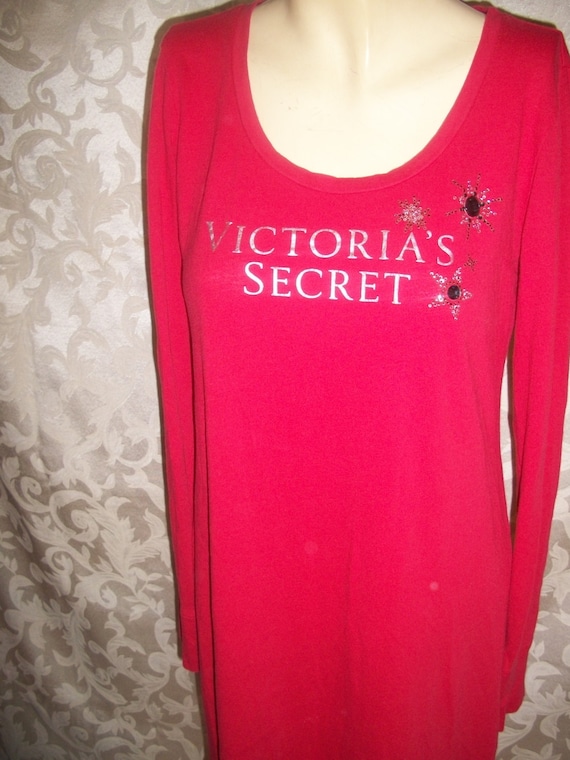 Vintage Victorias Secret Red Cotton Long Sleep Sh… - image 5