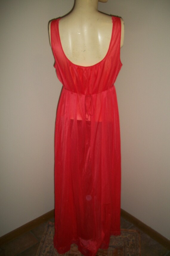 vintage vanity fair red nylon and lace long night… - image 4