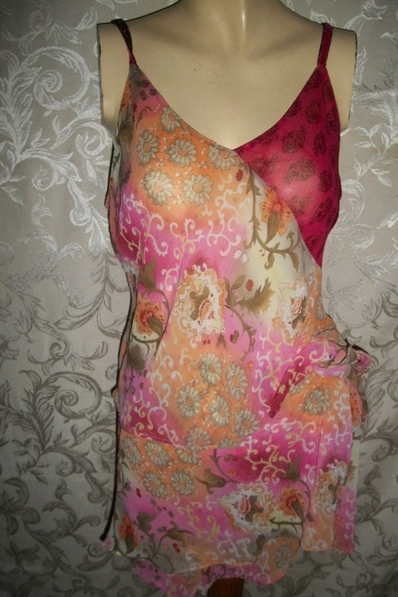 Victorias Secret Floral Chiffon Chemise and Tap Pants Pajamas Set