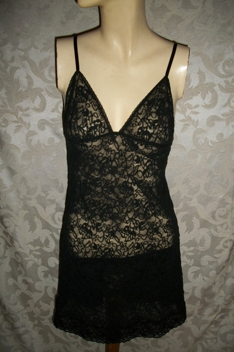 Victorias Secret Black Lace Camisole Chemise Nightgown Etsy