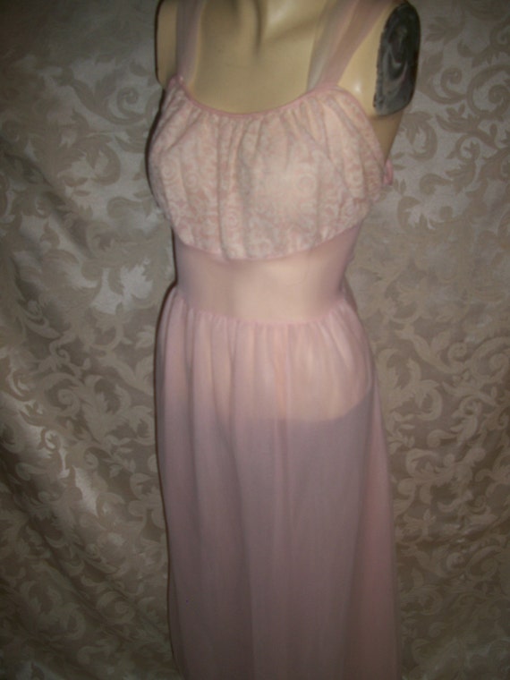 Vintage 50s Pale Pink Lace and Chiffon Nightgown … - image 1