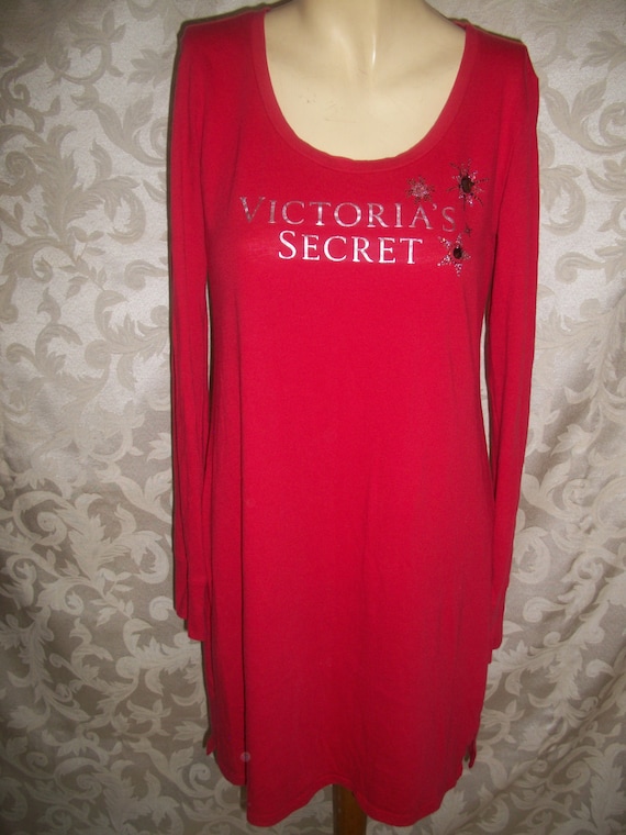 Vintage Victorias Secret Red Cotton Long Sleep Sh… - image 1