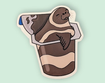 Pudding Ribbon Seal Sticker: Ocean Animal Lover Gift, Hand-Drawn Design