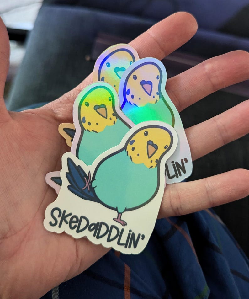 Skedaddling Budgie Sticker: Rainbow Holographic Parakeet Art - Etsy