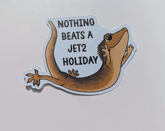 Jet2 Holiday Gecko Sticker: Reptile Lover Gift, Crested Gecko Meme
