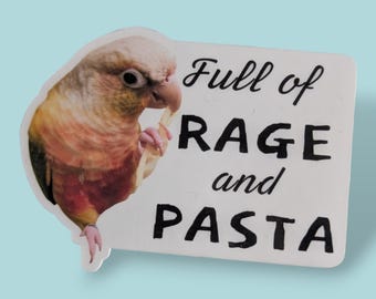 Rage and Pasta Conure Sticker: Bird Water Bottle Accessories, Funny Parrot Laptop Decal