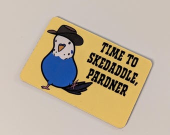 Cowboy Budgie Magnet: Parrot Themed Kitchen Decorations