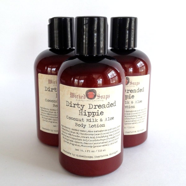 Dirty Dreaded Hippie Body Lotion - Coconut Milk and Aloe Body Lotion with Cocoa Butter and Pumpkin Seed Oil -Vegan Friendly