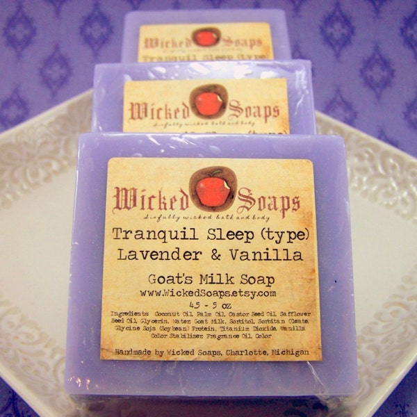 Tranquil Sleep (Type) - Lavender and Vanilla Natural Goats Milk Soap Bar by WickedSoaps