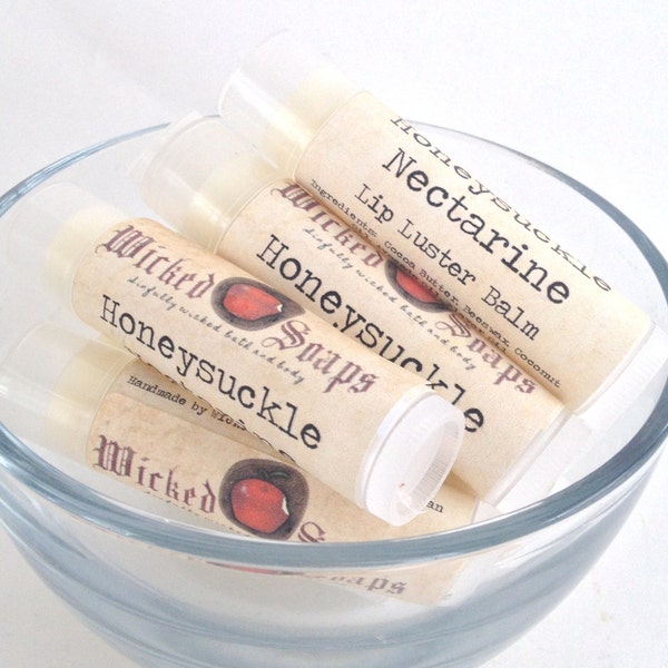 Lip Balm - Honeysuckle Nectarine Lip Balm - Cocoa Butter Beeswax Lip Balm Tube by WickedSoaps