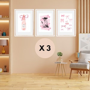 Affiches Décoratives Nœuds Roses, Élégance Féminine et Cartes de Jeux téléchargement numérique Lot de 3 A2