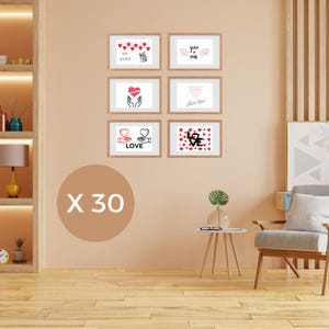 30 Modèles de Cartes Saint-Valentin Numériques - Fichiers Téléchargeables PNG et PDF Valentine's Day .