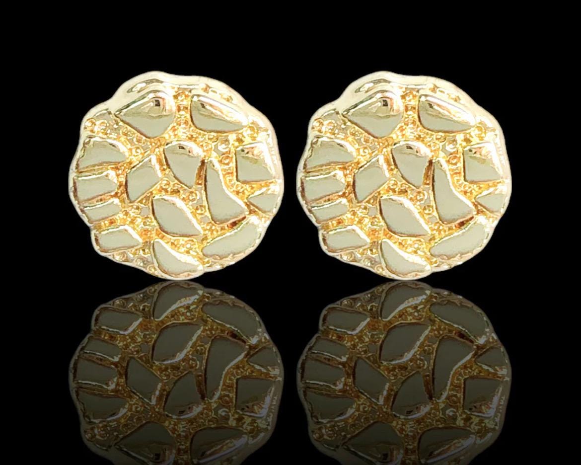 14k Gold Plated Solid 925 Silver Gold Nugget Big Round Circle