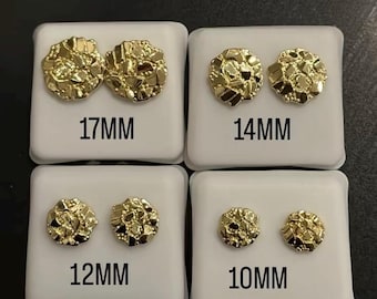 14k gold plated round nugget earrings Oro laminado aretes nugget
