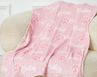 Personalized Dog Blanket with Paw & Name, Multiple Colour Blanket for Pet, Warm Gift for Dog Mom, Cat Name Blanket, Puppy Name Blanket