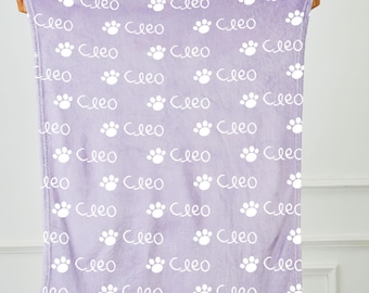 Personalized Dog Blanket with Paw & Name, Multiple Colour Blanket for Dog Cat, Pet Lover Gift, Pet Loss Gift