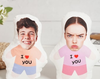 Personalized Valentine's Day Face Pillow, Custom Photo Humanoid Cushion, Couple Pillow, Funny Gift for Boyfriend Girlfriend