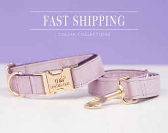 Collar de terciopelo de lujo para perro, conjunto personalizado de collar y correa con lazo, collar suave con nombre grabado y hebilla metálica, regalo ideal para cachorros en bodas
