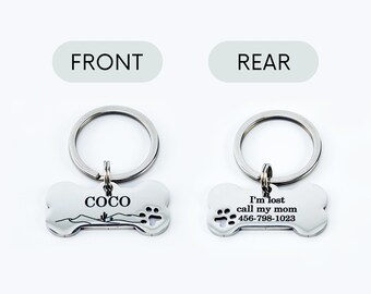 Personalized Dog Tag with Logo, Custom Dog Collar Tag, Puppy Name Tag, Stainless Steel Pet ID Tag, Rose Gold Silver Black Bone Dog Tag