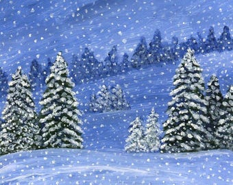 Maine Winter Landscape Art Print – Snowy Forest Scene