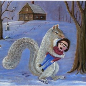 Funny Squirrel art - Woodland animals - Matted Art Print image 2