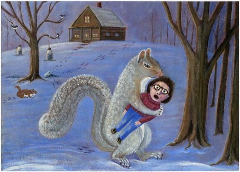 Funny Squirrel art - Woodland animals - Matted Art Print image 2