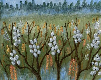 Pussy Willow Art Print – Impressionistic Spring Catkins Landscape
