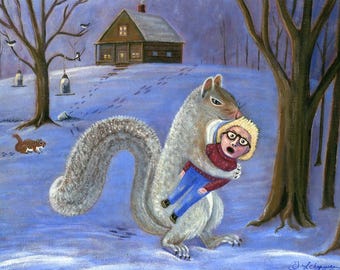Squirrel Art – Overfed Squirrels - Woodland Folk Art