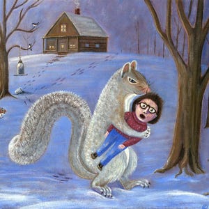 Squirrel art - Funny Squirrel art print - Squirrel lovers&#39; gift - Folk-art squirrel - Folk-art animal - Funky folk art - Forest art print