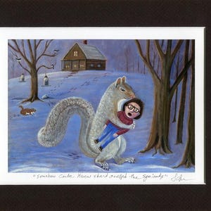 Funny Squirrel art - Woodland animals - Matted Art Print image 1