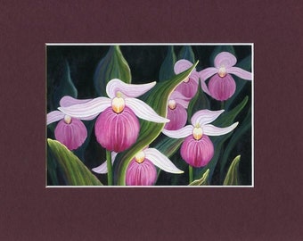 Pinke Hausschuhe - Botanischer Kunstdruck - Naturmalerei - OrchideenKunstwerk - Floraler Kunstdruck - Florales Wohndekor - Archivdruck