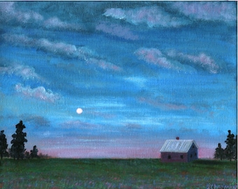 Maine Farm Art Print – Summer Twilight Landscape