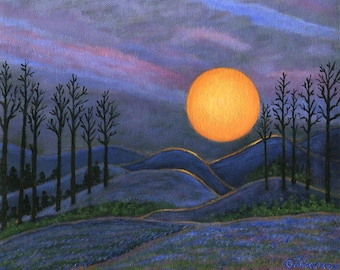 Maine Forest Moon Art Print – Dreamy Landscape Painting