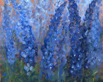Blue Delphinium Impressionist Art Print - Floral Home Decor