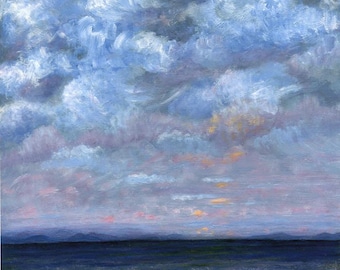 Maine Sunset Art Print – Impressionist Storm Clouds Landscape