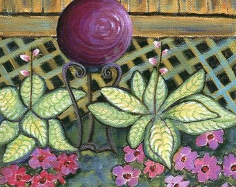 Purple Gazing Ball Garden Art Print – Maine Hostas Flower Art