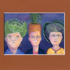 Funny Vegetable Head Art Print - The Inslaws Print - Salad Art Print - Folk Art Print - Kitchen Decor - Illustration Print - Archival Print