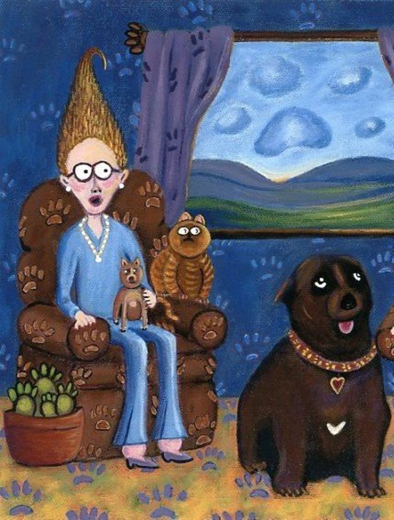 Funny Dog Art Print Funny Animal Art Print Funny Folk Art Etsy