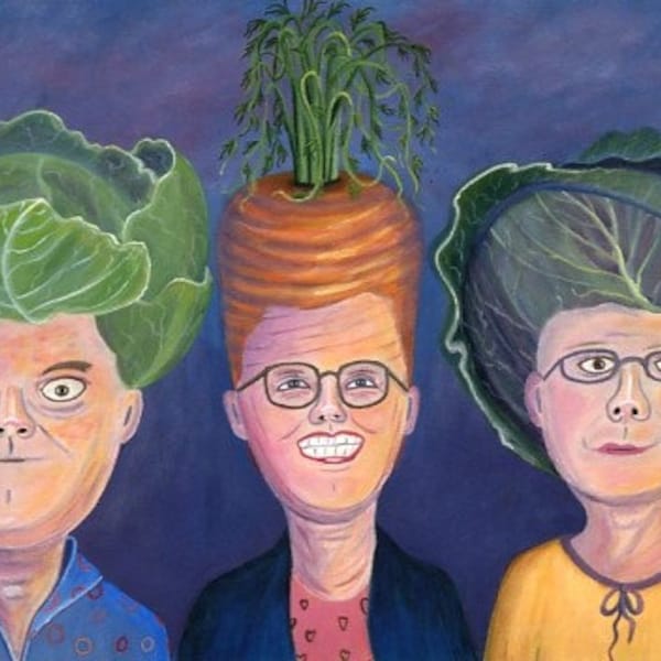 Funny Veggie Art Print - Veggie Heads Art Print - Funny salad Art Print - Veggie Folk Art - Kitchen Decor - Funny Vegetable  Art - Acrylic