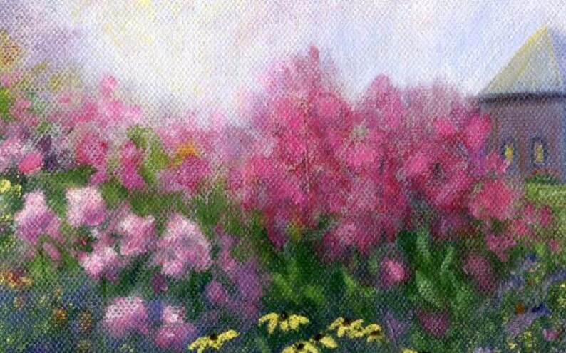 Impressionist Flower Garden Art Print – Maine Cottage Landscape immagine 5
