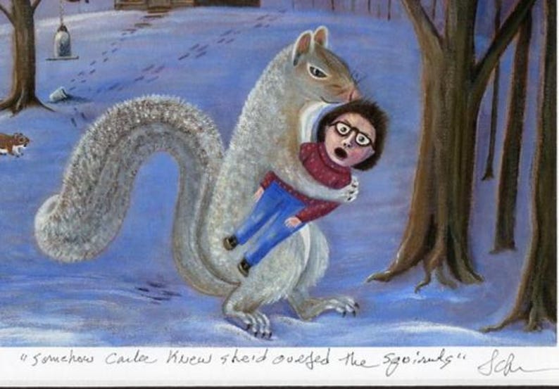 Funny Squirrel art - Woodland animals - Matted Art Print image 9