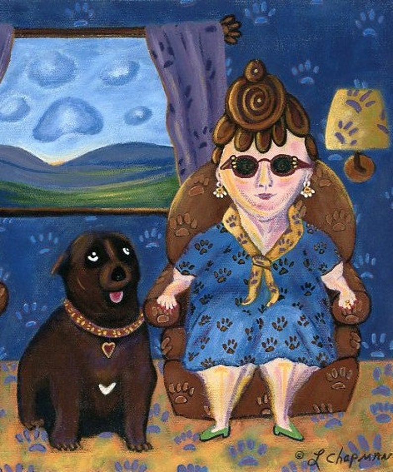 Funny Dog Art Print Funny Animal Art Print Funny Folk Art Etsy